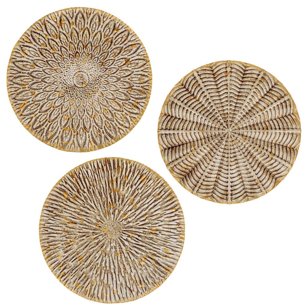 1338 Set of 3 Rustic Floral Round Metal Wall Art - Intricate 3D Design